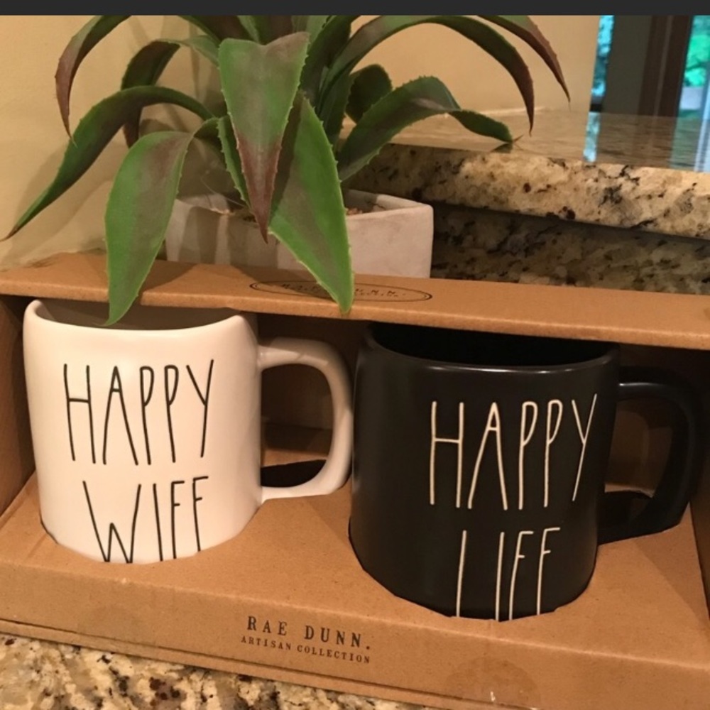 Rae Dunn HAPPY WIFE HAPPY LIFE Mug Set